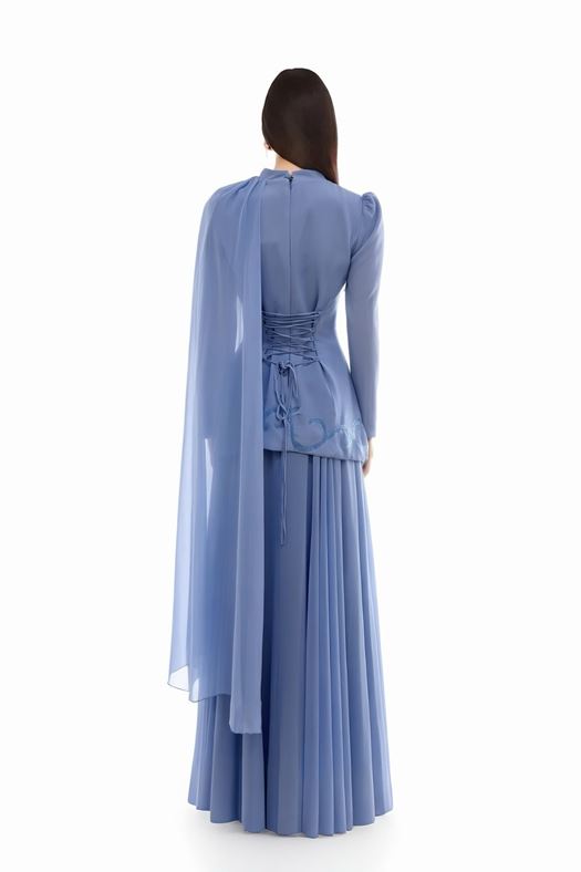 Flowing Cape Evening Gown - Serena