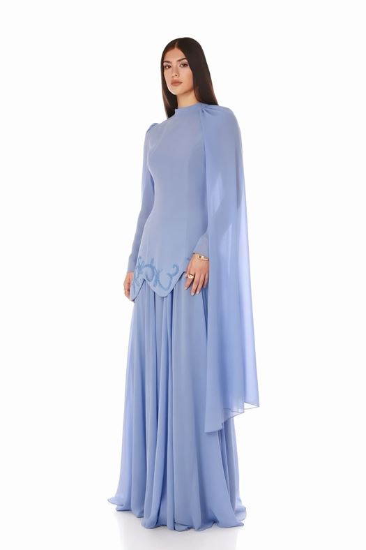 Flowing Cape Evening Gown - Serena