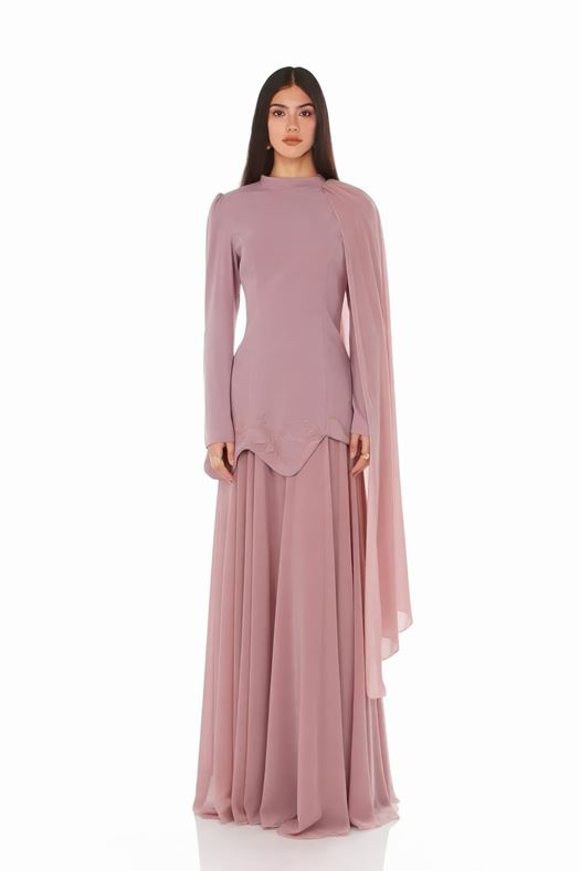 Flowing Cape Evening Gown - Serena