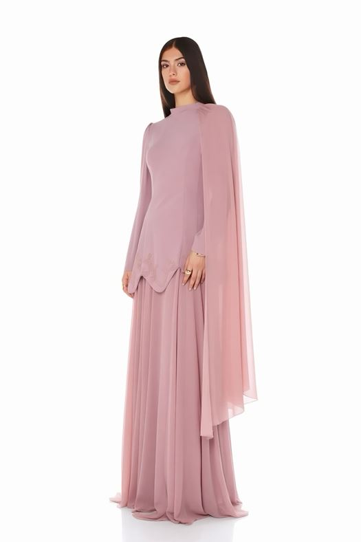 Flowing Cape Evening Gown - Serena