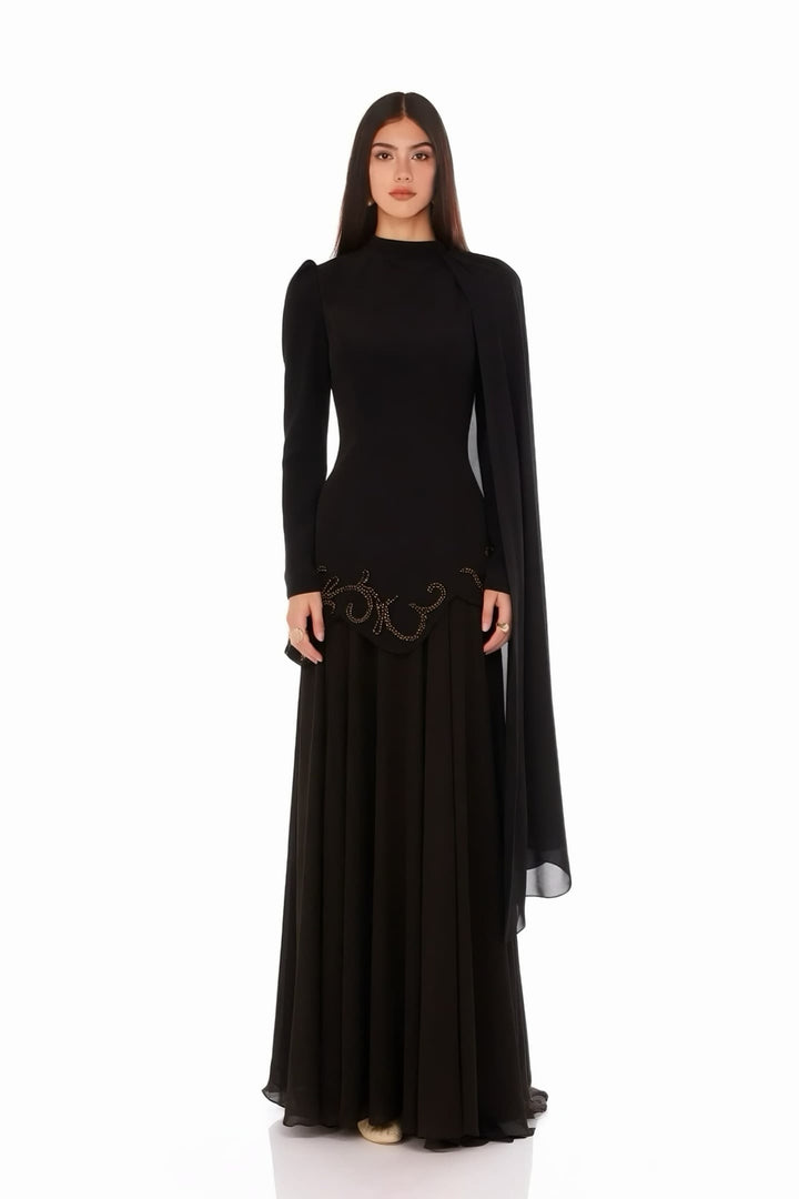 Flowing Cape Evening Gown - Serena