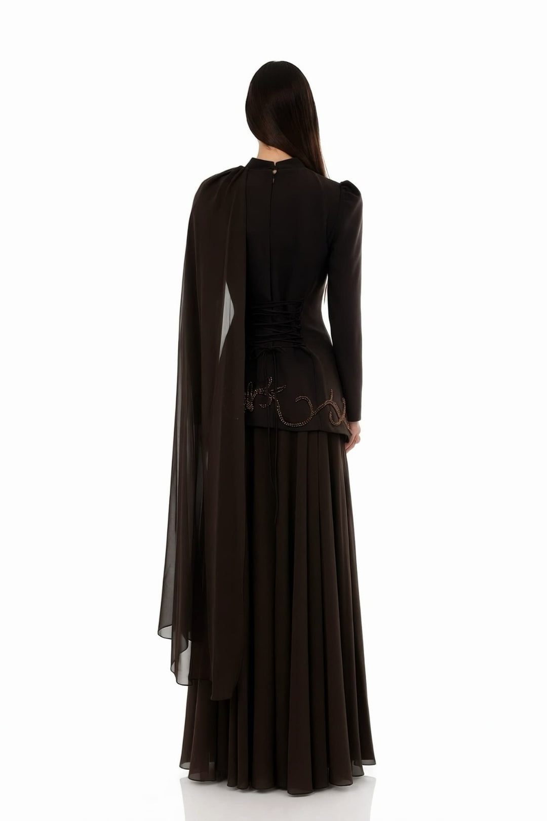 Flowing Cape Evening Gown - Serena
