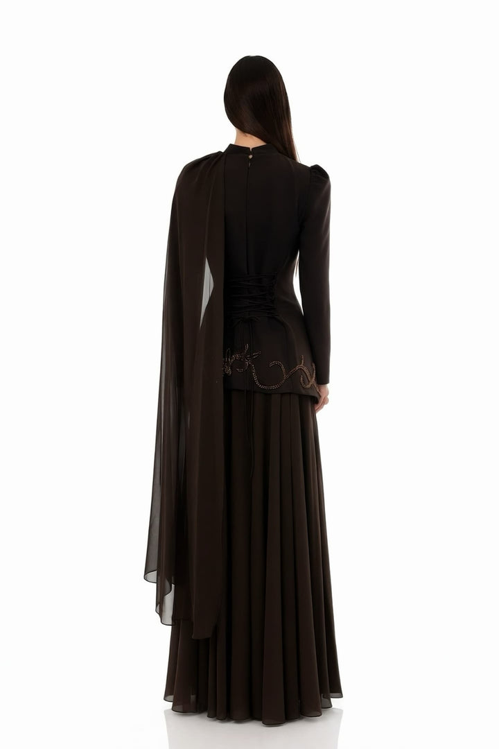 Flowing Cape Evening Gown - Serena