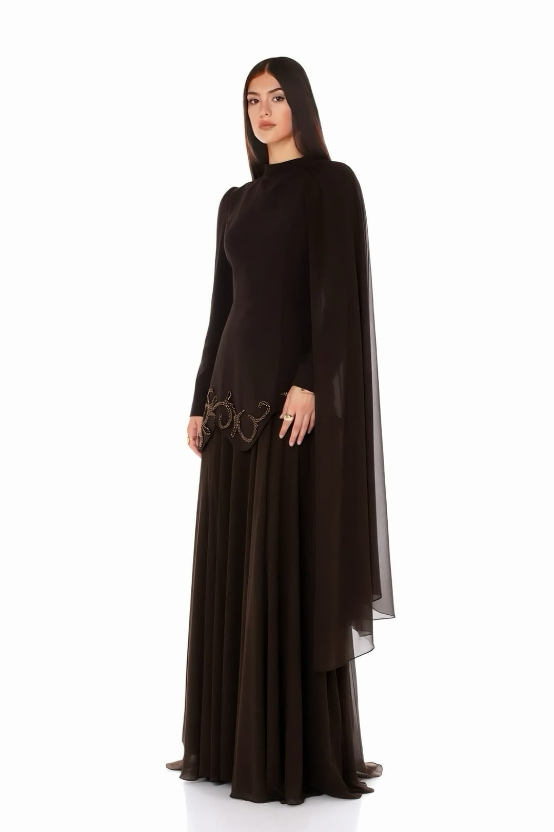 Flowing Cape Evening Gown - Serena