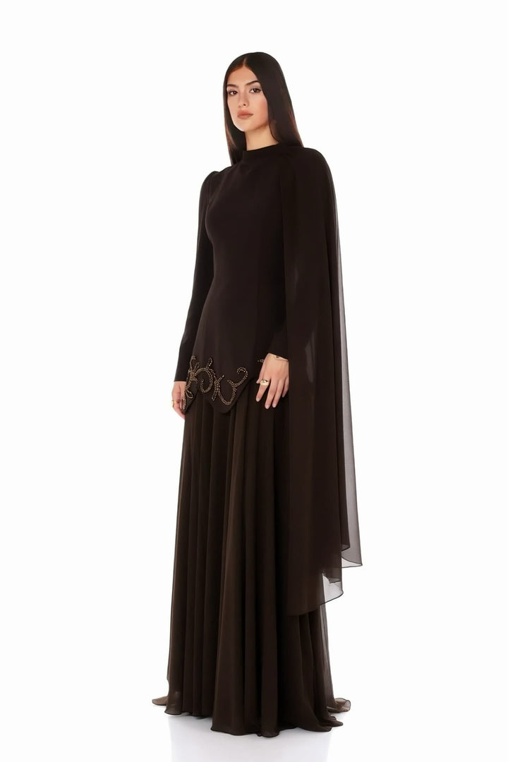 Flowing Cape Evening Gown - Serena