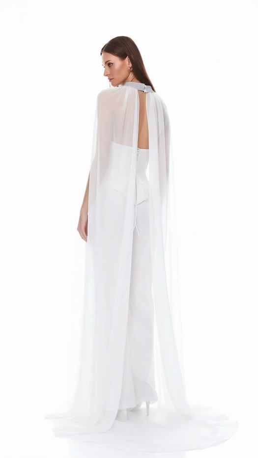 Luxurious Corset Jumpsuit with Sheer Cap Sleeves - FILYA