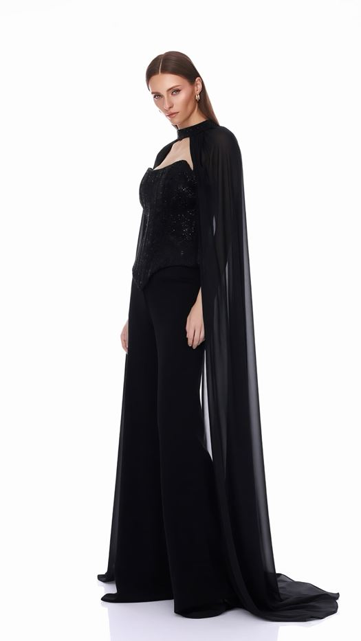 Luxurious Corset Jumpsuit with Sheer Cap Sleeves - FILYA