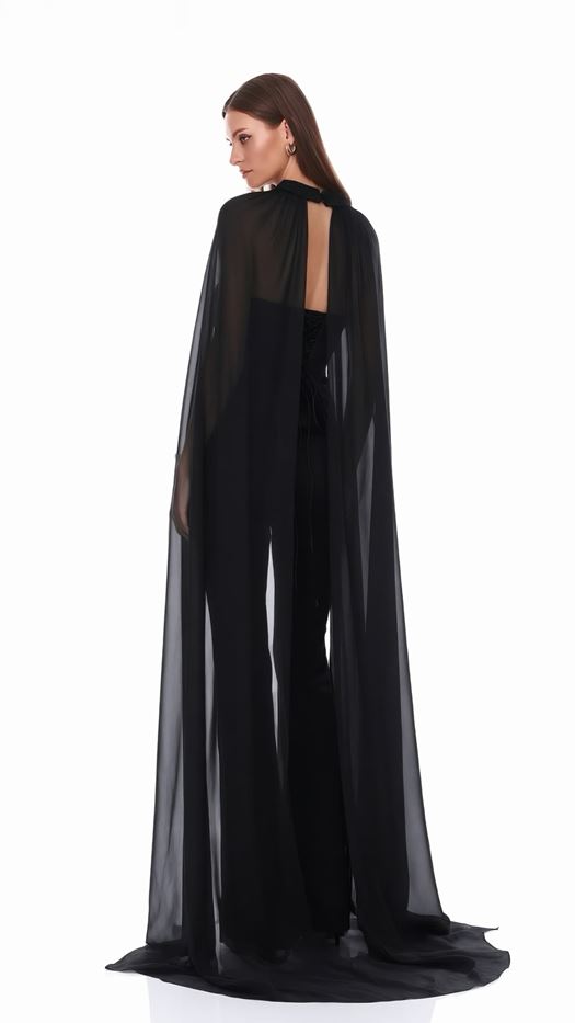 Luxurious Corset Jumpsuit with Sheer Cap Sleeves - FILYA
