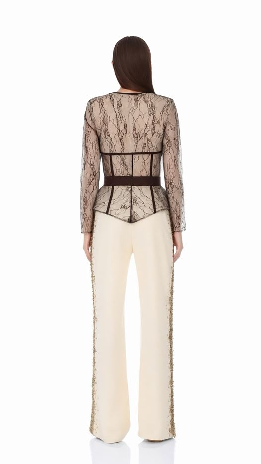 Elegant Set: Peplum Lace Top and Wide-Leg Trousers - GALYA
