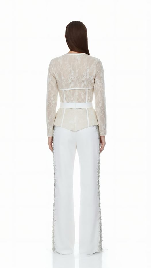 Elegant Set: Peplum Lace Top and Wide-Leg Trousers - GALYA