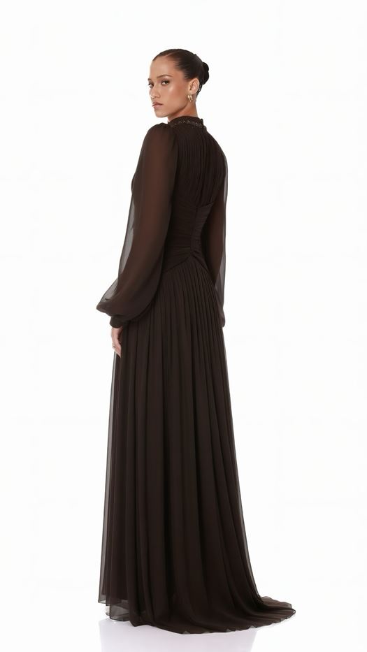 Pleated Maxi Dress with Gathered Waist Detail - SNYAI