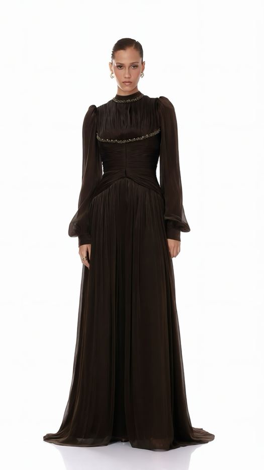 Pleated Maxi Dress with Gathered Waist Detail - SNYAI