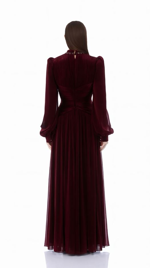 Pleated Maxi Dress with Gathered Waist Detail - SNYAI