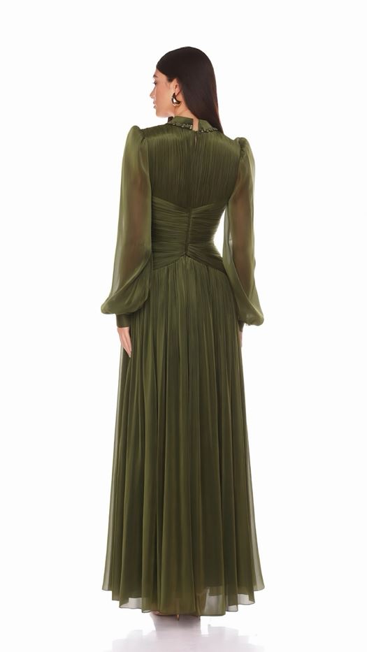 Pleated Maxi Dress with Gathered Waist Detail - SNYAI