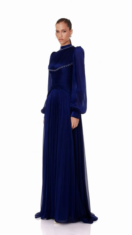 Pleated Maxi Dress with Gathered Waist Detail - SNYAI