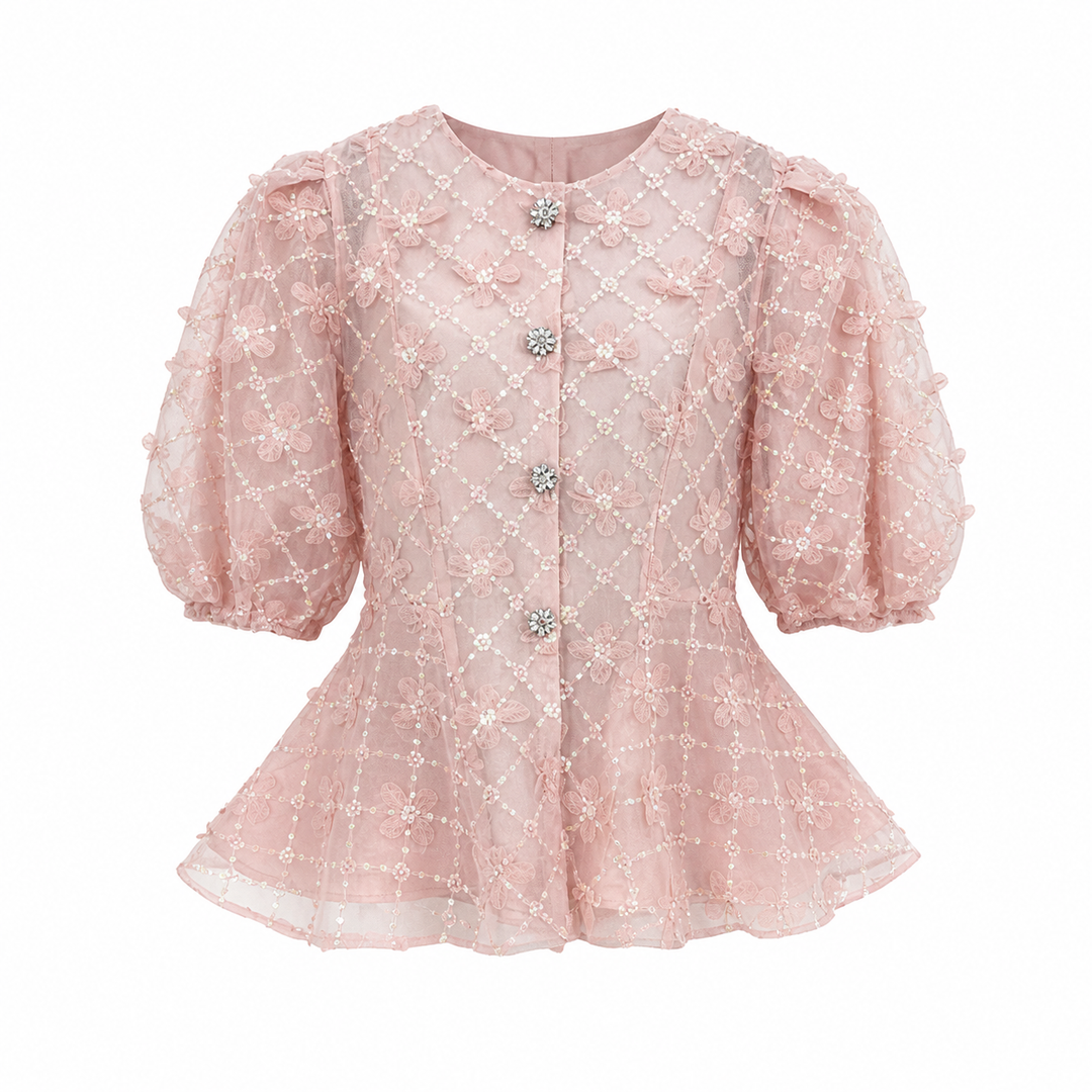 Blush Floral Embroidered Peplum Blouse – ROSÉLIA