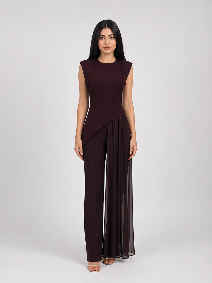 Burgundy Asymmetric Draped Top – NOIRÉVA