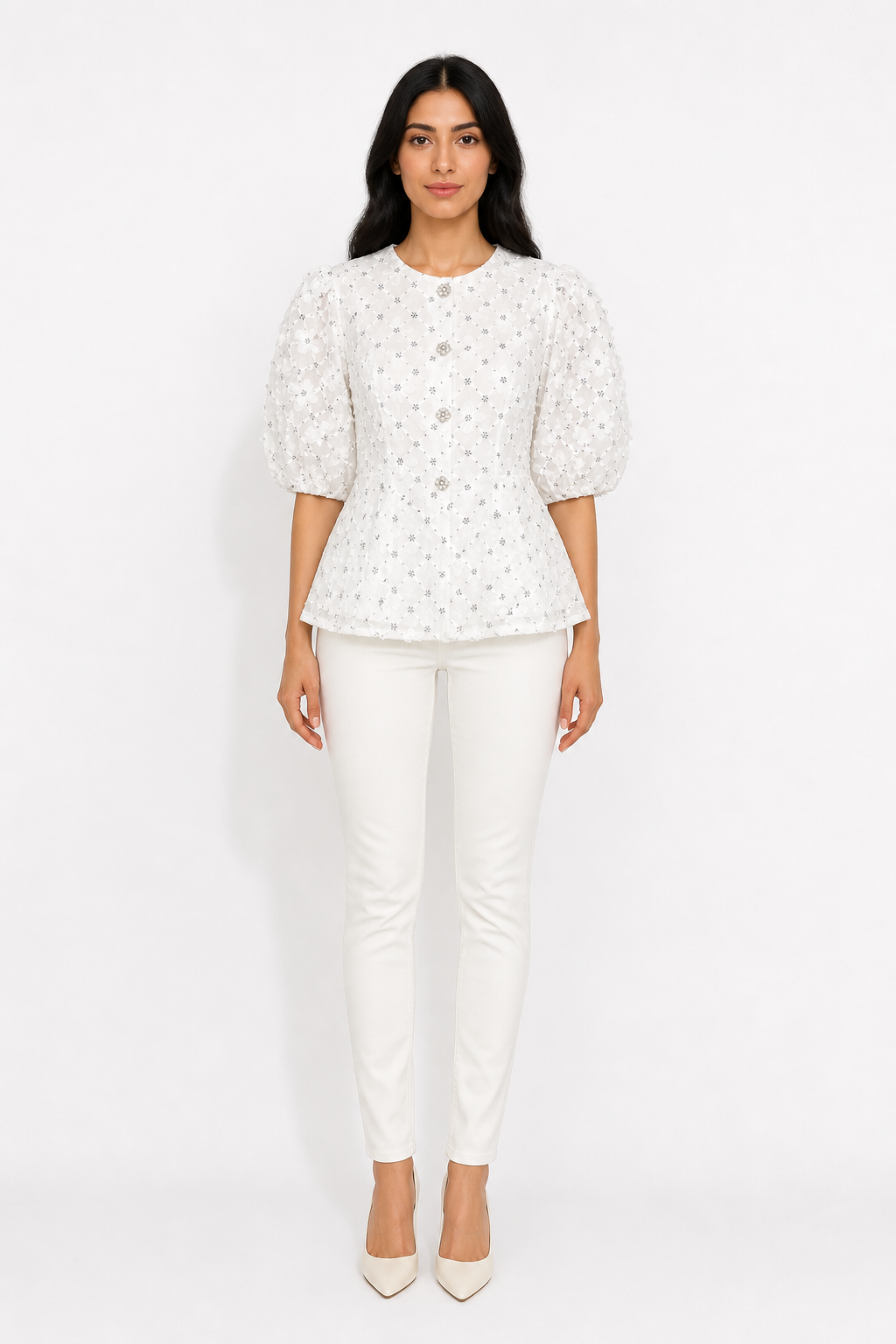 Blush Floral Embroidered Peplum Blouse – ROSÉLIA