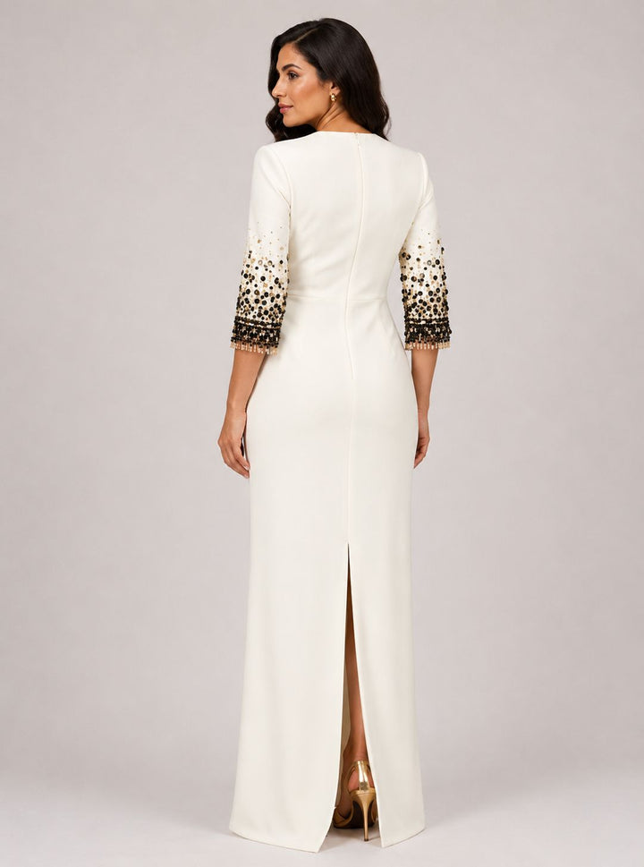V-neck column dress with embellished sleeves – IVIRY-1
