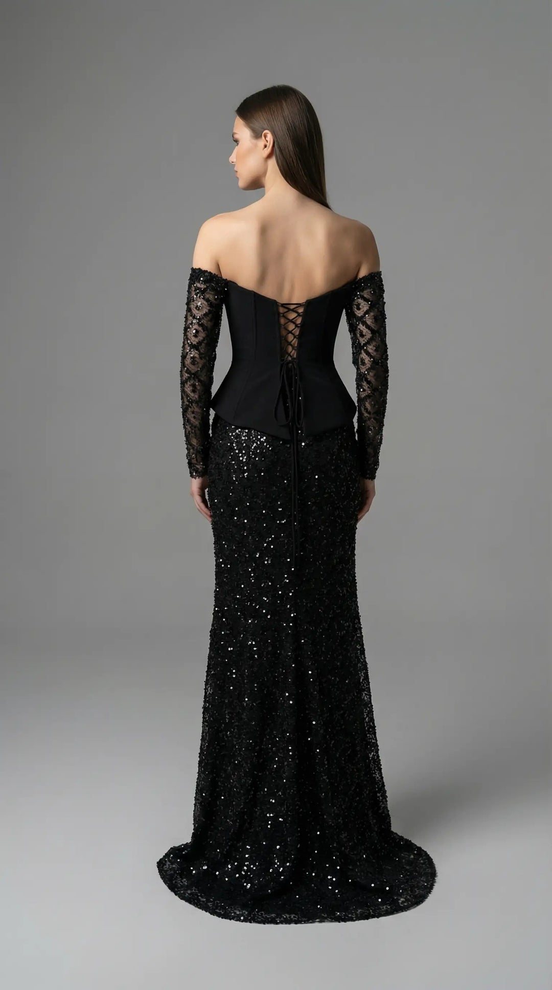 Sequined mermaid dress with corset waist details 2454- MALIYA