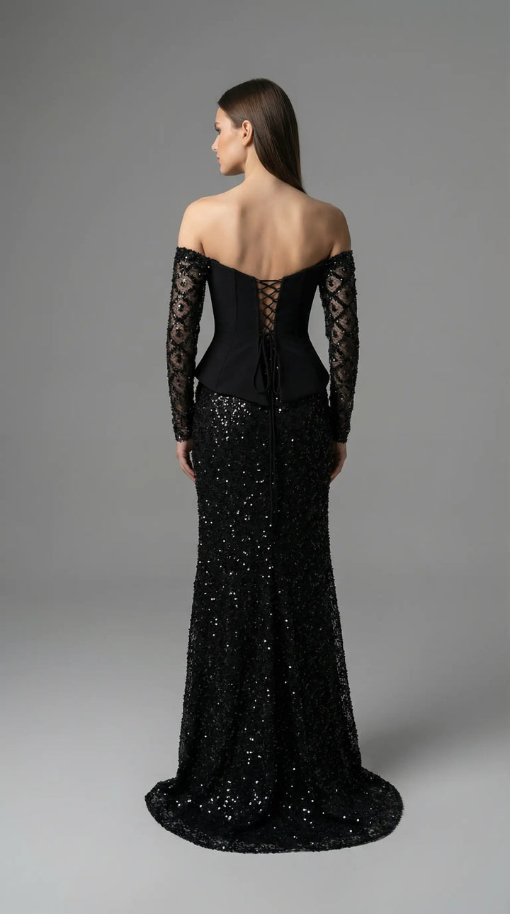 Sequined mermaid dress with corset waist details 2454- MALIYA