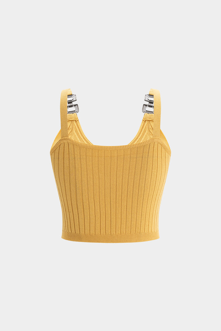 Knit Metallic Decor Strap Cami Top