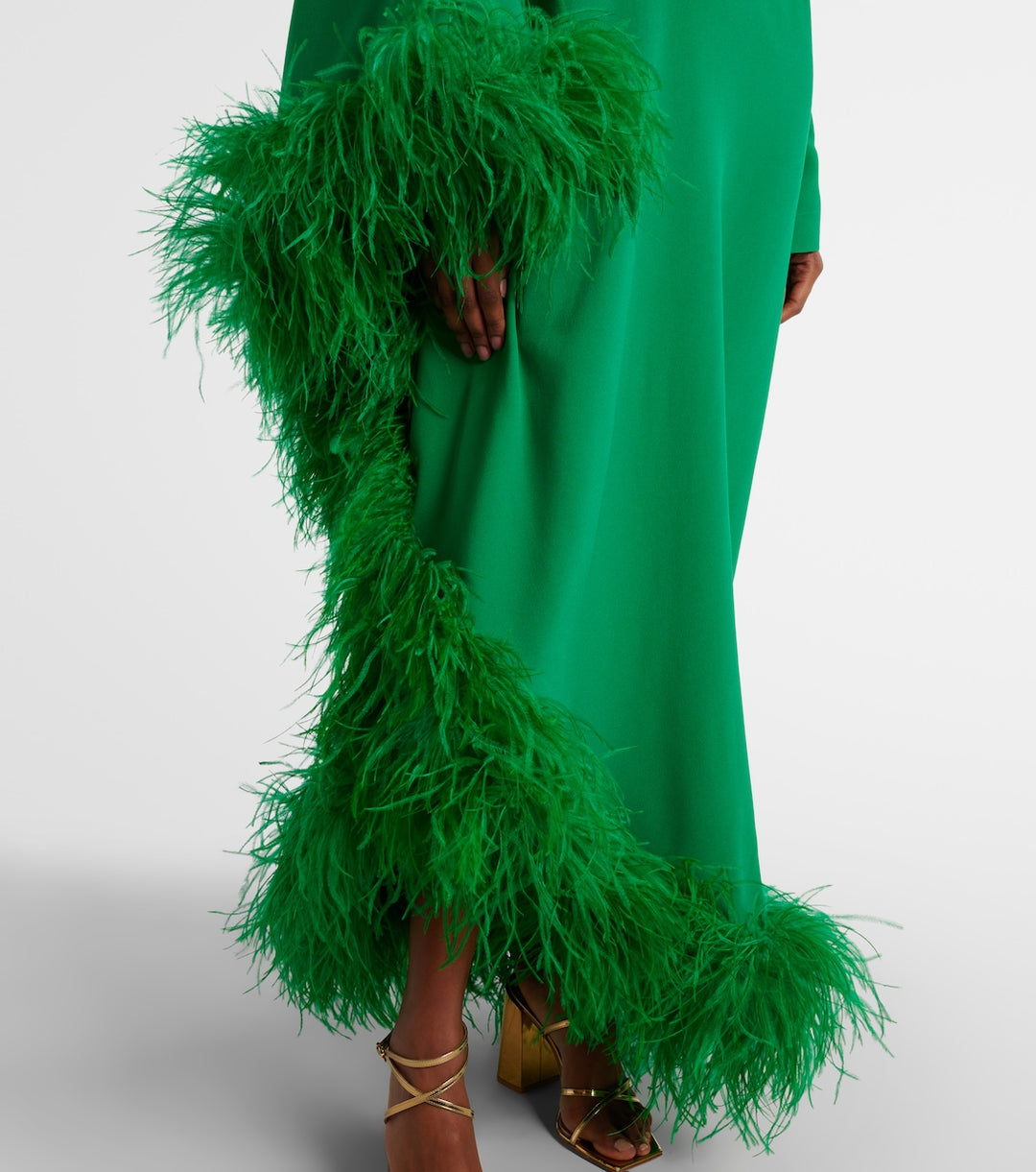 asymmetric gown with feather trim – VIVID