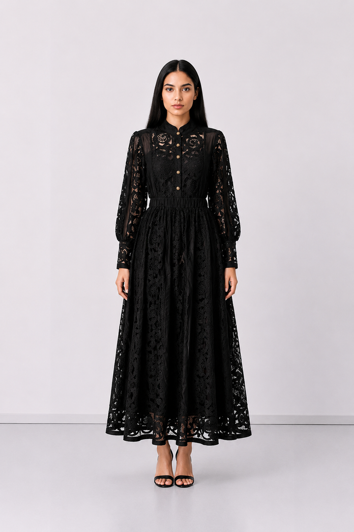 Black Lace Maxi Dress - Elegance