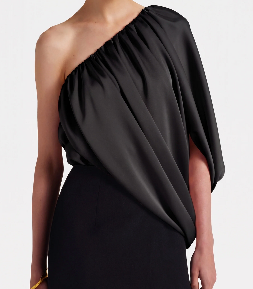 Black One-Shoulder Draped Maxi Dress - Eclipse