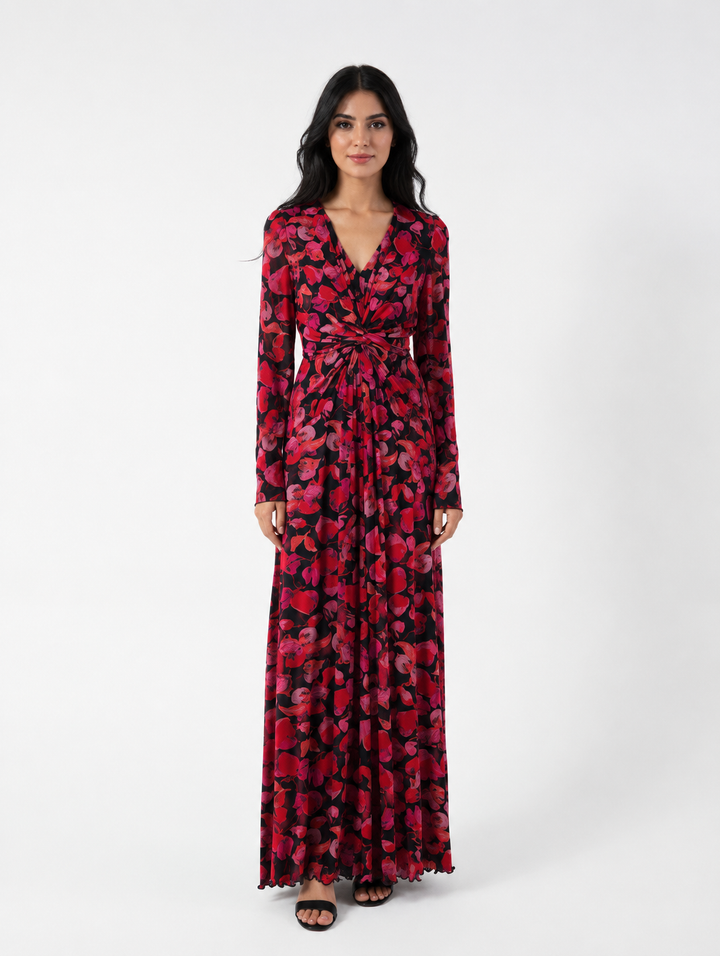 Rose Noir Floral Twist Maxi Dress - Enchant