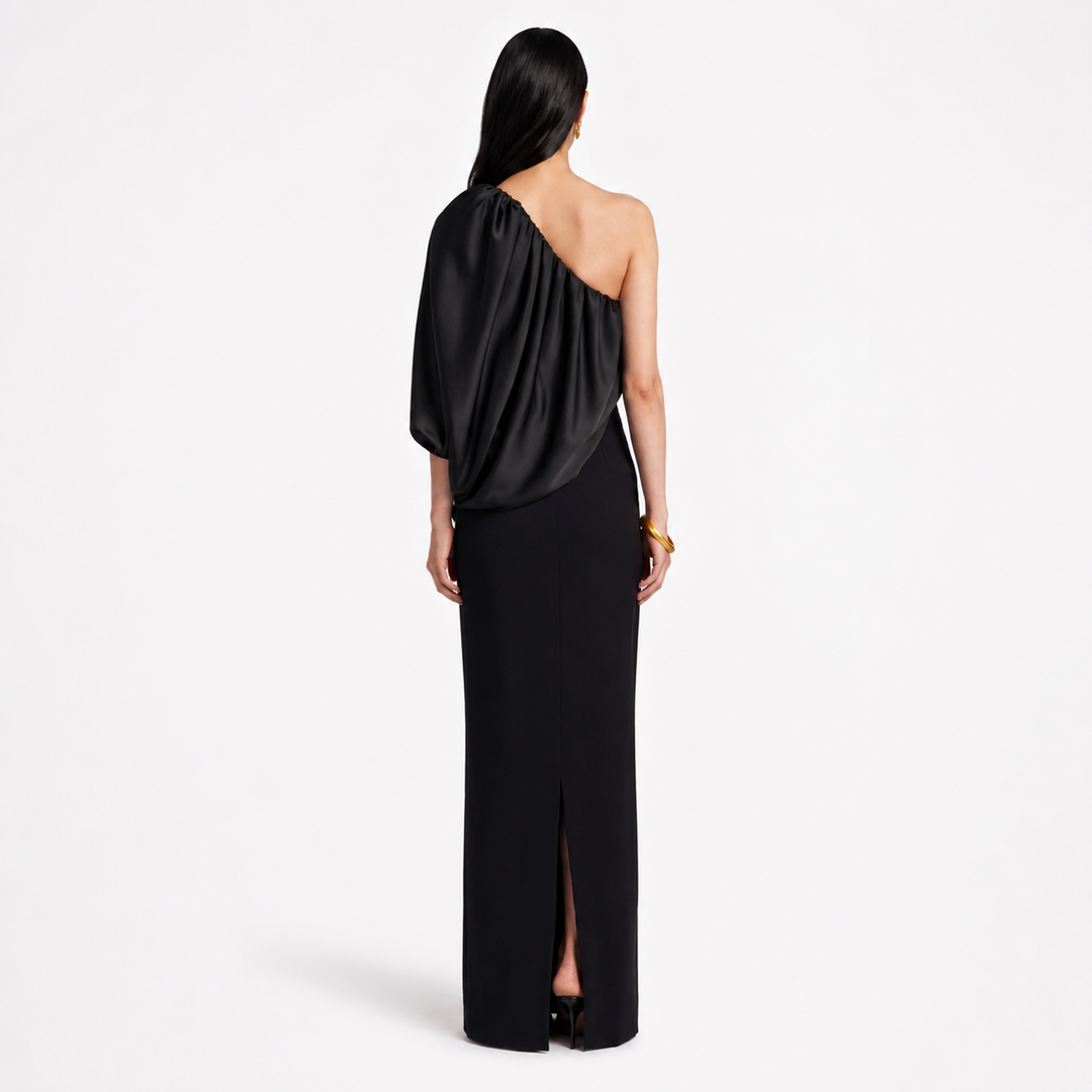 Black One-Shoulder Draped Maxi Dress - Eclipse