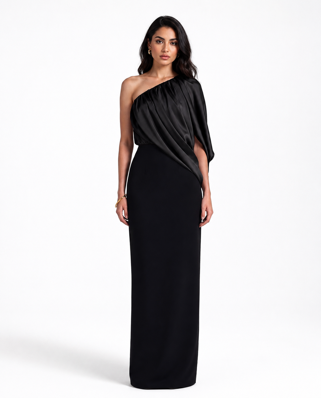 Black One-Shoulder Draped Maxi Dress - Eclipse