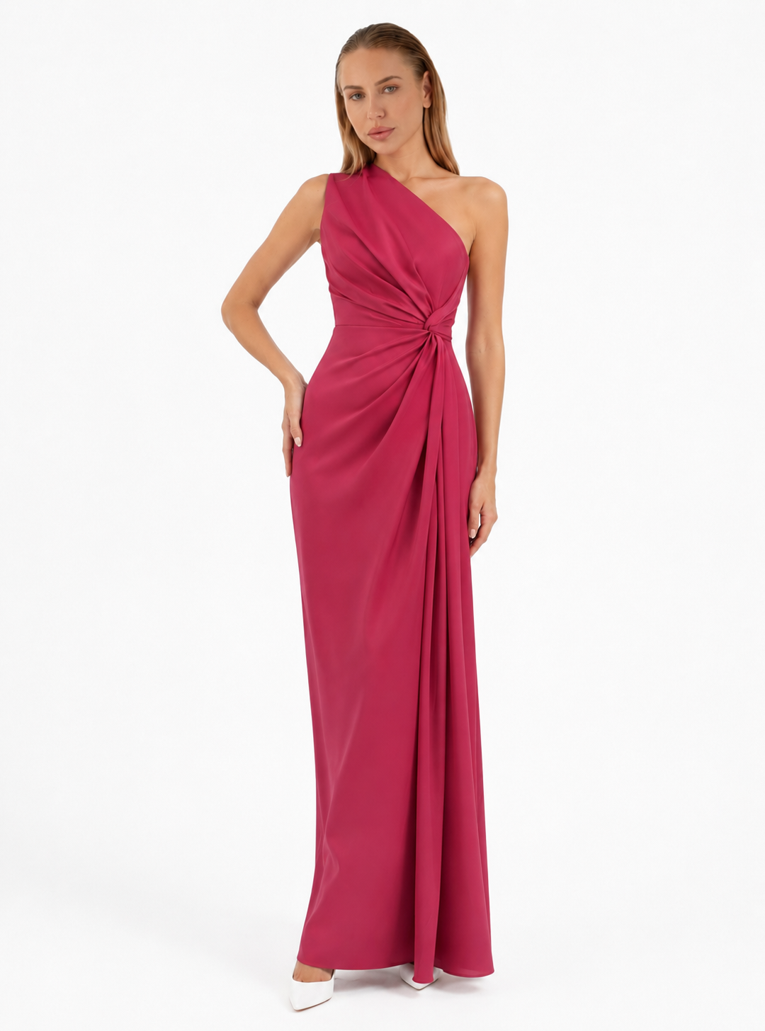 One-Shoulder Draped Maxi Dress – Rose