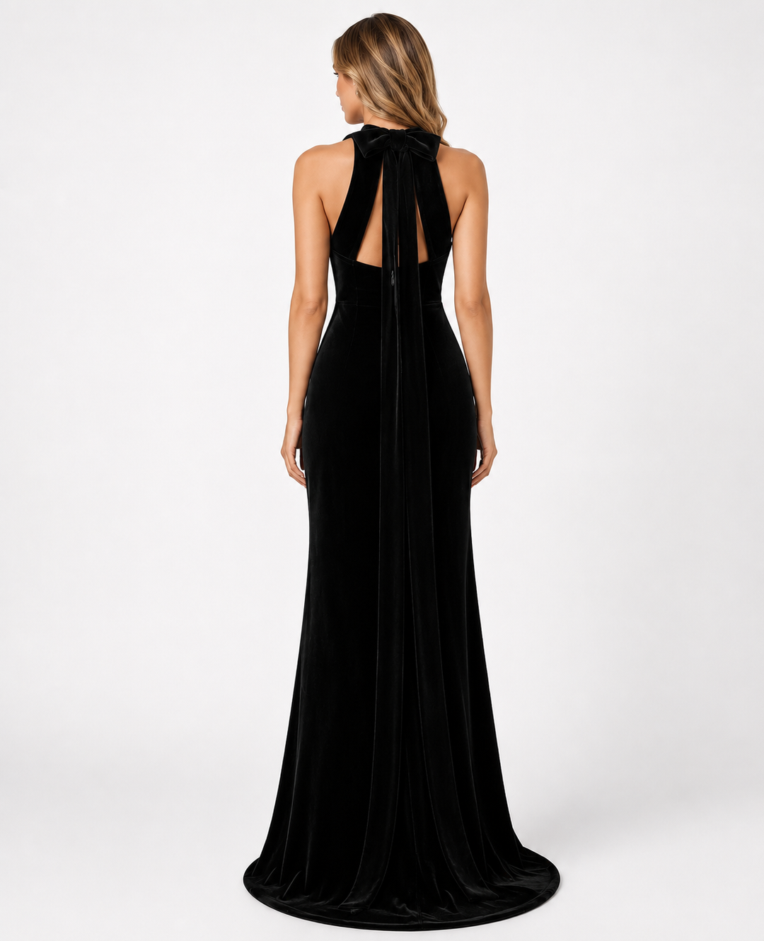 Burgundy Velvet Halter Gown – Merlot