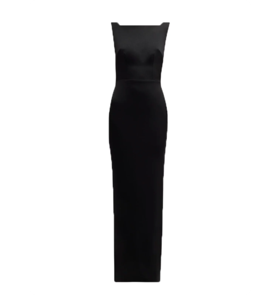Satin-Bodice Column Gown – Noir