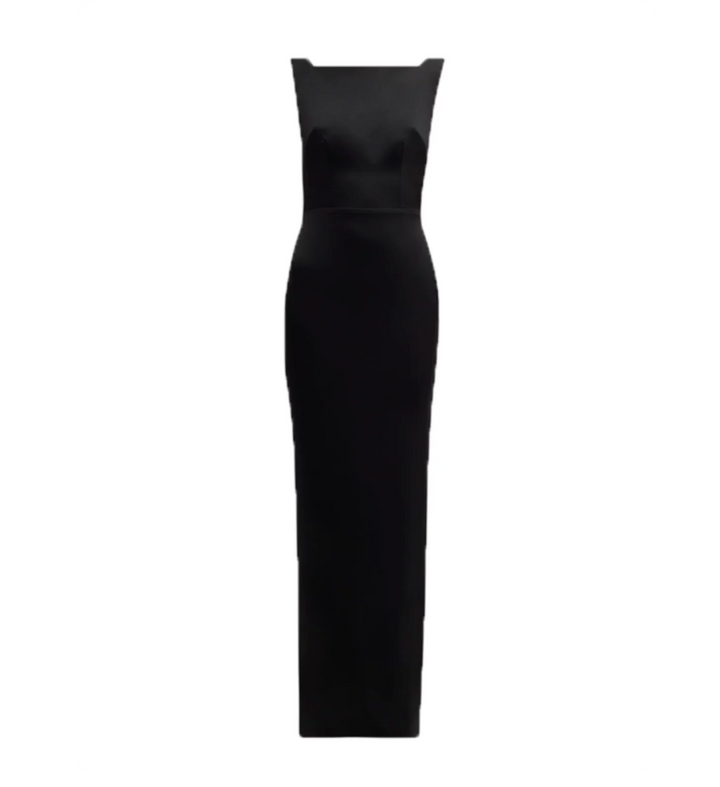 Satin-Bodice Column Gown – Noir