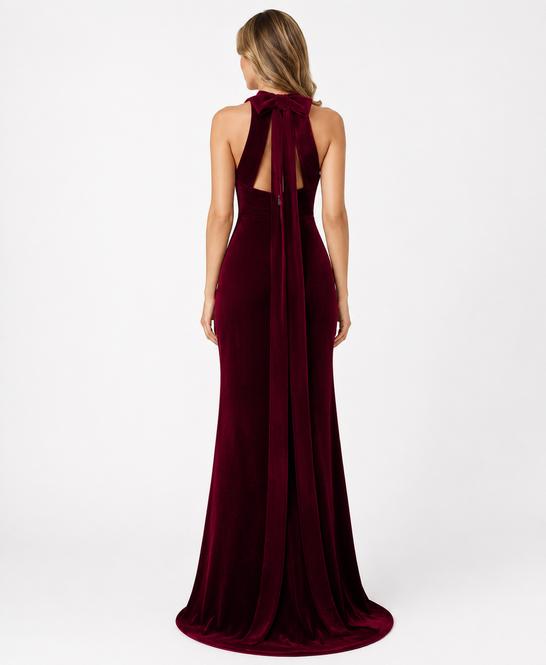 Burgundy Velvet Halter Gown – Merlot