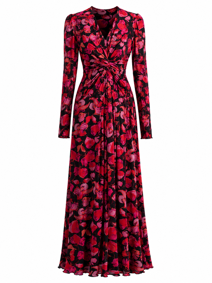 Rose Noir Floral Twist Maxi Dress - Enchant