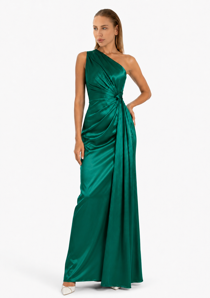 One-Shoulder Draped Maxi Dress – Rose