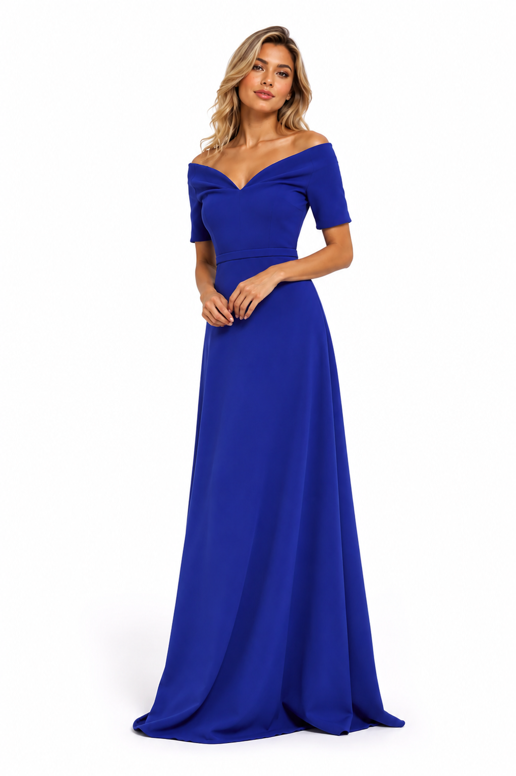 Off-Shoulder A-Line Maxi Dress – Cobalt