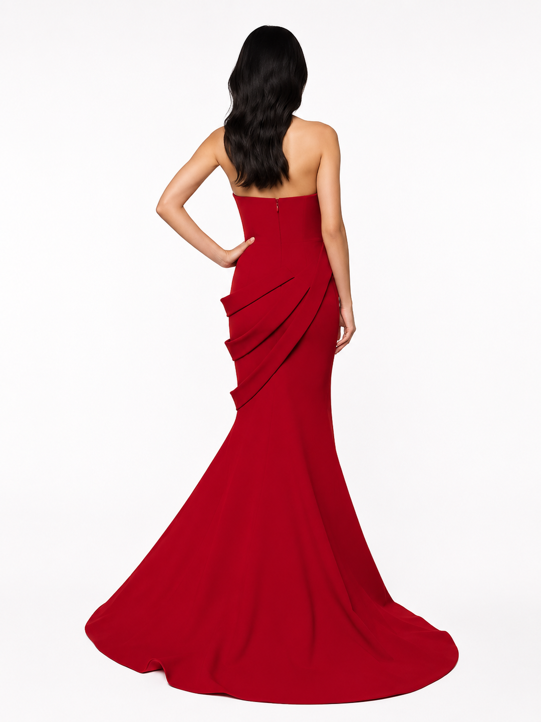 Strapless Draped Mermaid Gown - Crimson
