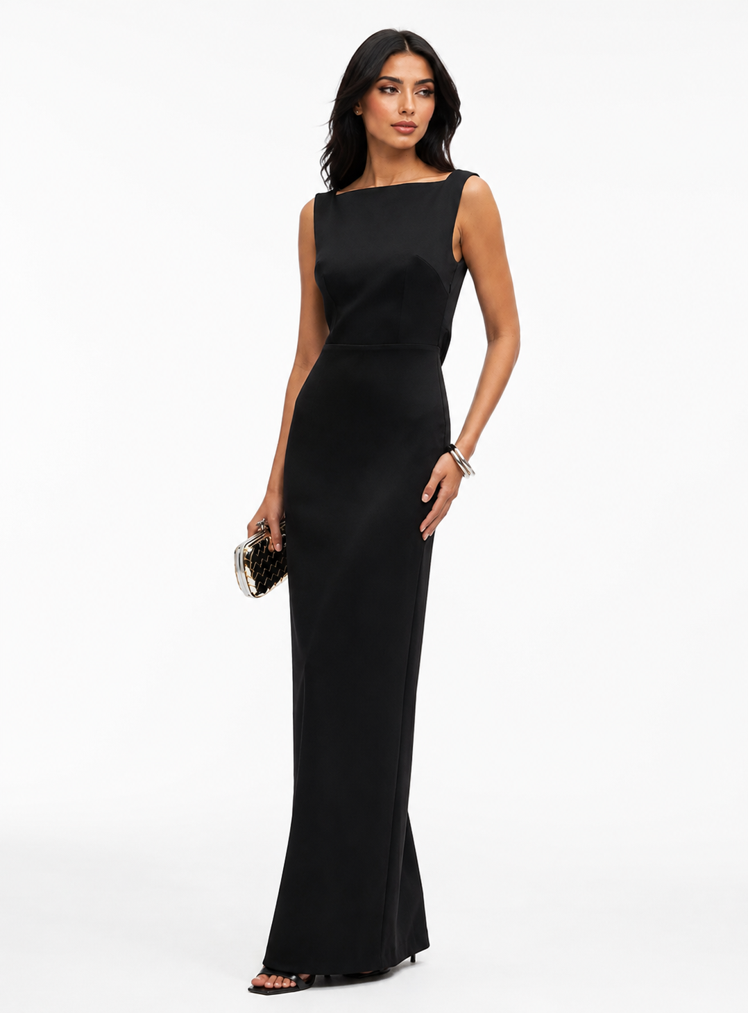 Satin-Bodice Column Gown – Noir