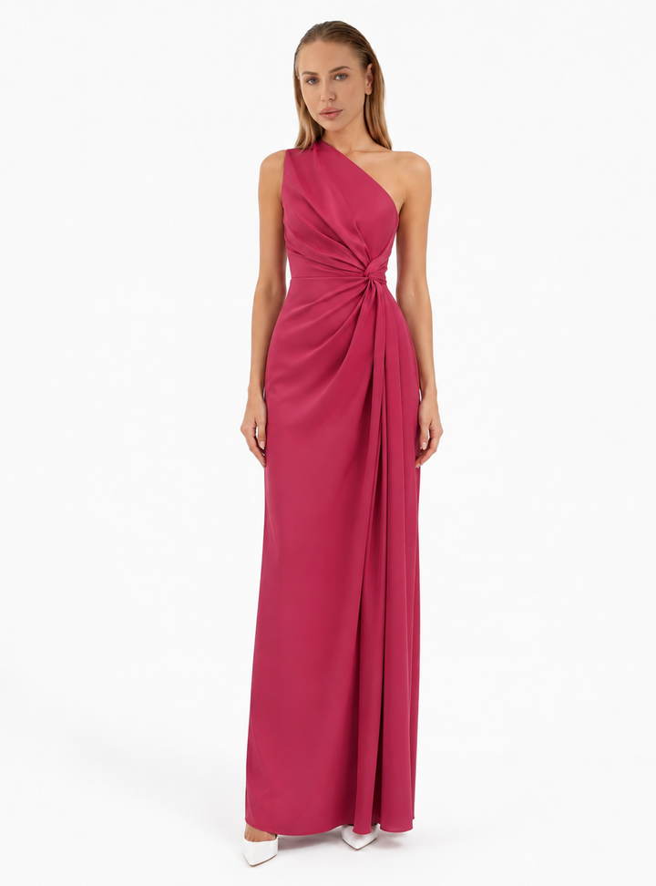 One-Shoulder Draped Maxi Dress – Rose