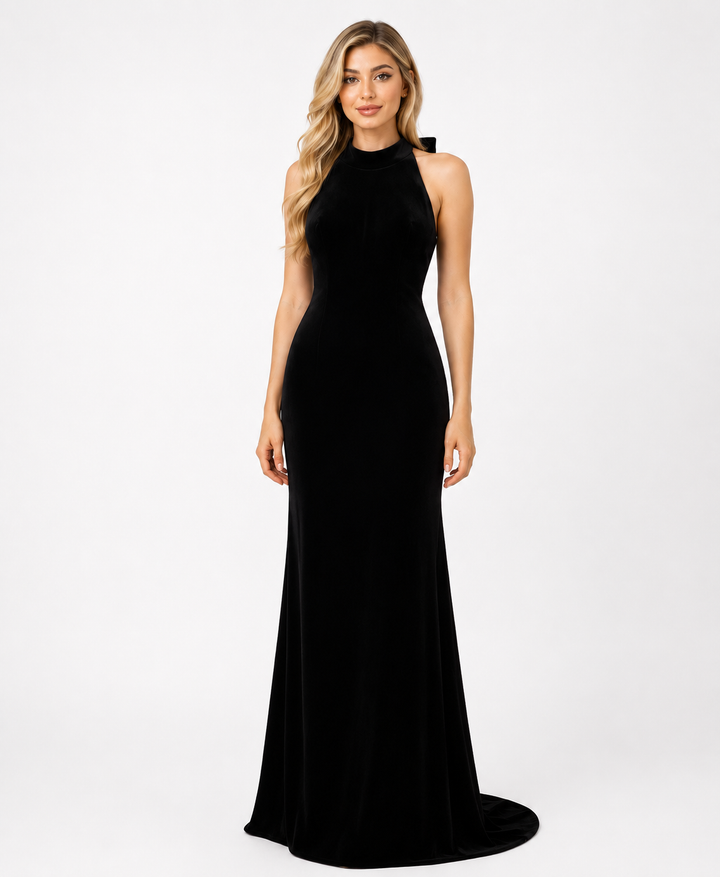Burgundy Velvet Halter Gown – Merlot