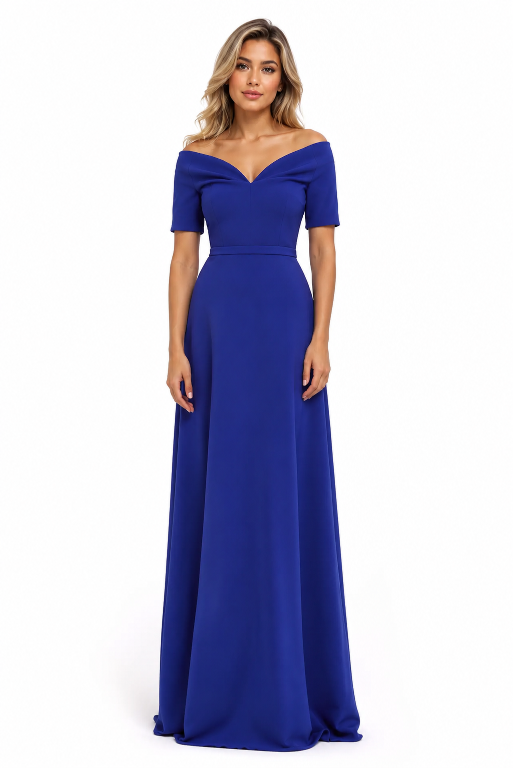 Off-Shoulder A-Line Maxi Dress – Cobalt