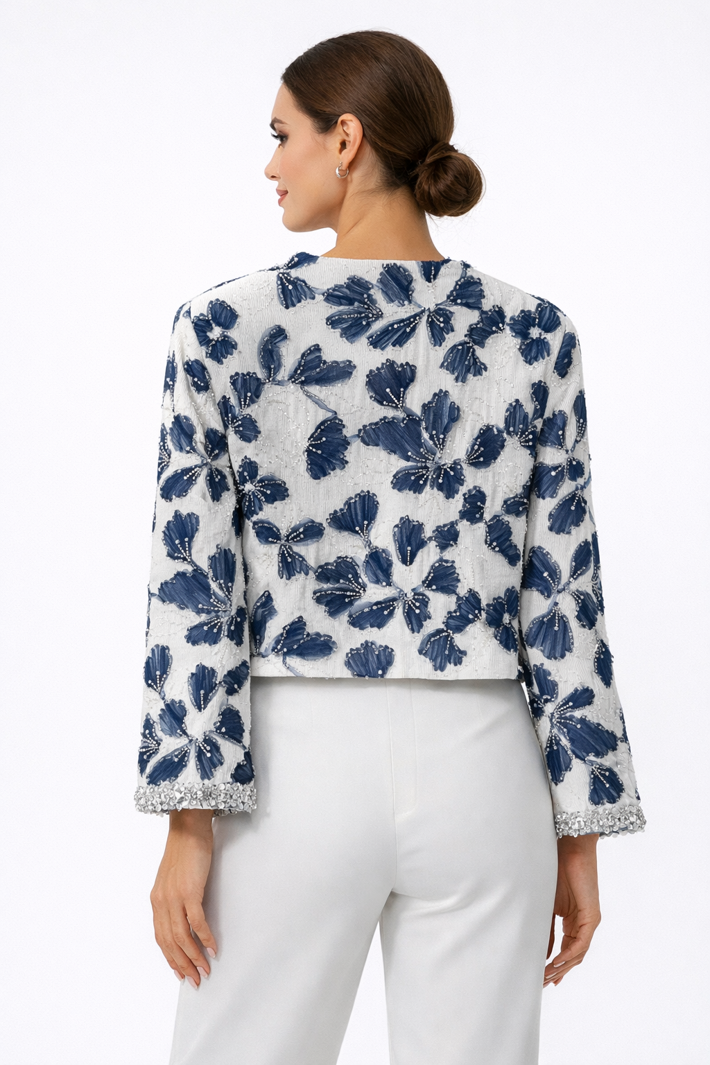 embroidered floral cropped jacket with crystal trim – AZURA