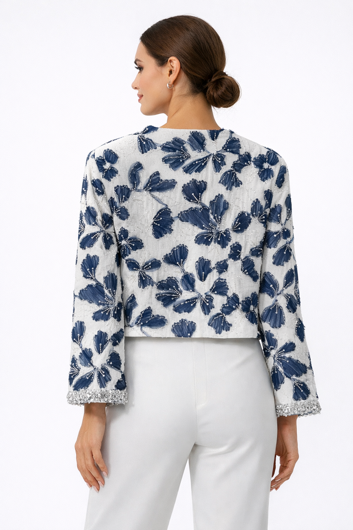 embroidered floral cropped jacket with crystal trim – AZURA