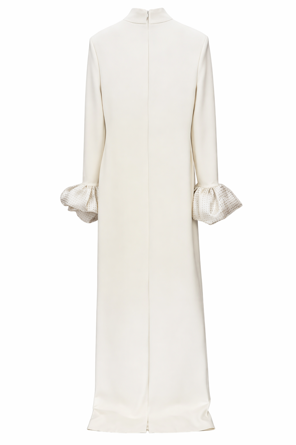 high-neck long sleeve maxi dress with ruffle cuffs – LUMINA