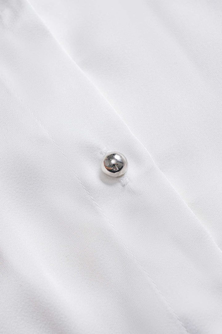 Satin Button Tie Long-Sleeve Shirt With Tie