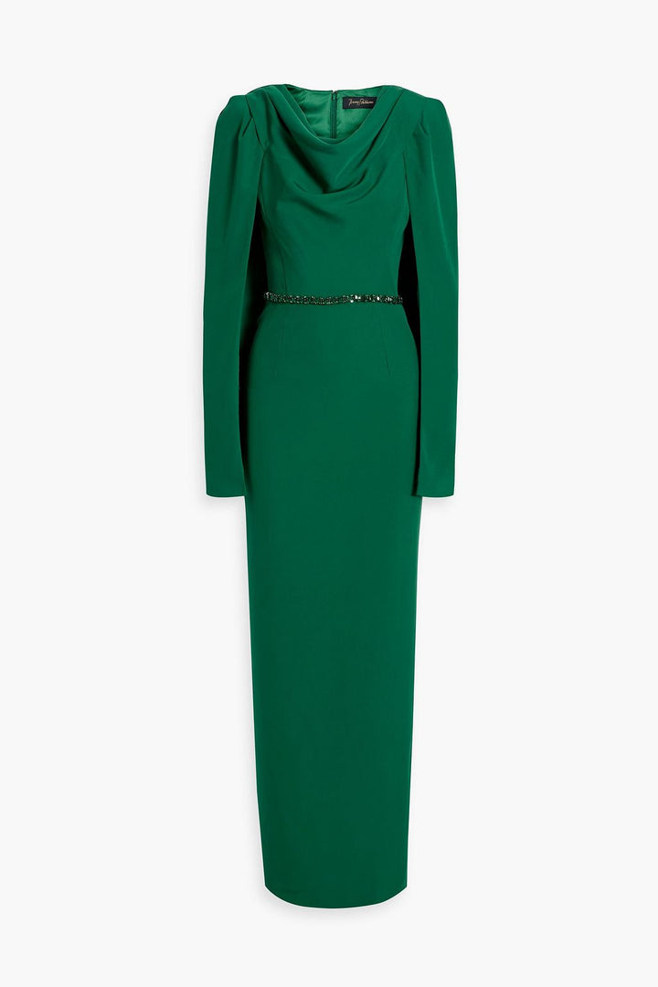 draped cape gown with embellished waist – EMERALDIA
